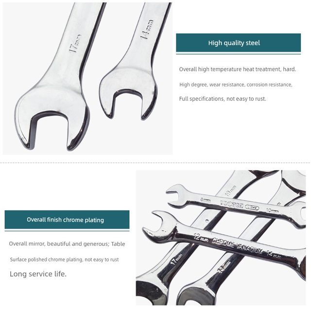 Open-end wrench double-headed wrench mirror wrench dual-purpose wrench set auto repair wrench tool 17-19