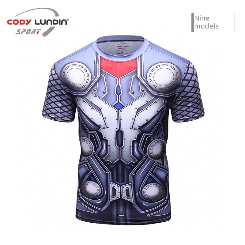 PRO man motion Bodybuilding elastic force quick-drying T-shirt Short sleeve