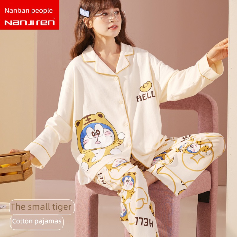 female Spring and Autumn Cartoon lovely pure cotton Big size pajamas
