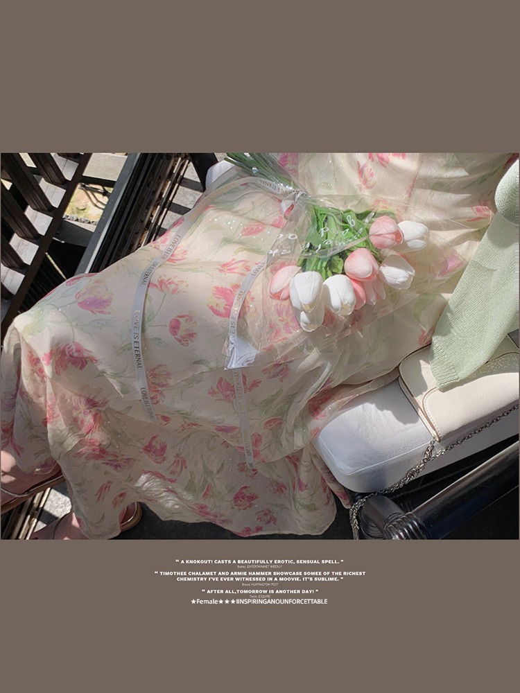 The plum is ripe Chiffon jacket 2022 summer braces skirt