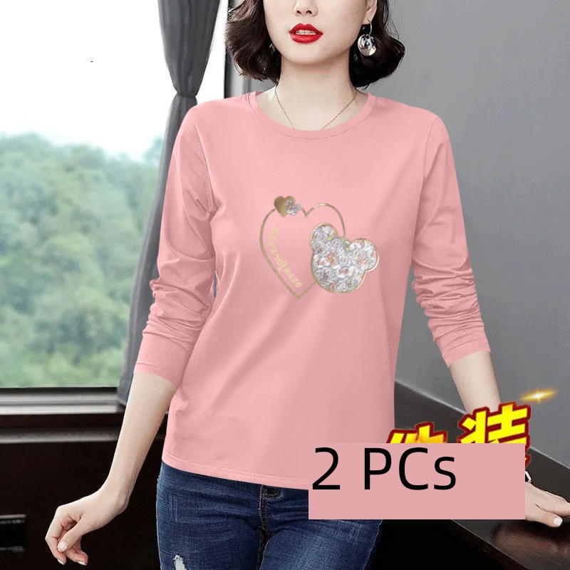 middle age Mother dress easy ma'am Autumn clothes Long sleeve T-shirt