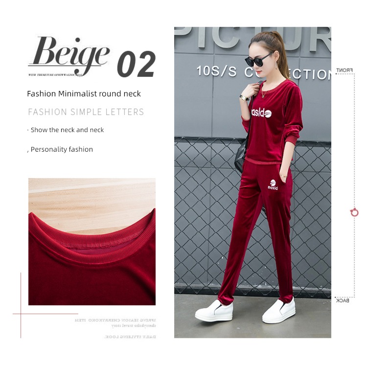 spring Embroidery velvet run leisure time Sports suit