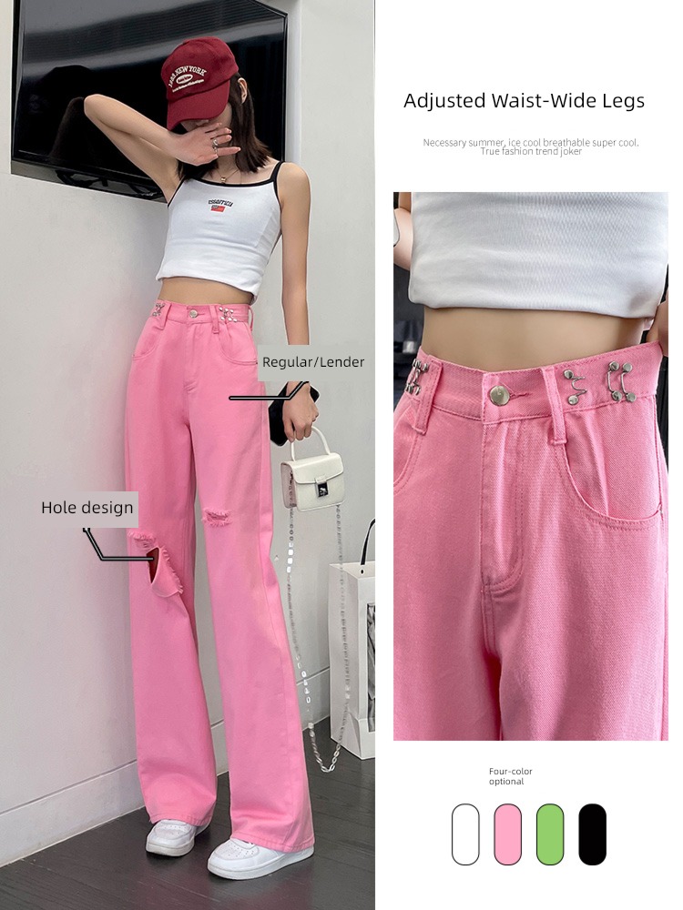 High waist hole Minority Sense of design pinkycolor  Jeans