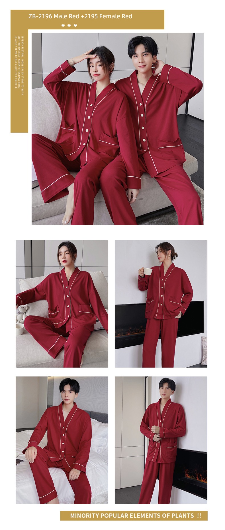 summer female Spring and Autumn Long sleeve man Cotton lovers pajamas