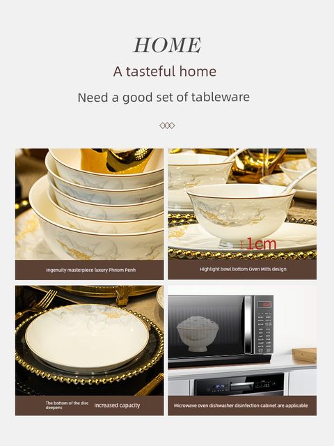 Jiangshan Ruhua single product bowl and dish set household light luxury Chinese tableware Jingdezhen bowl and dish combination house-moving bowl and chopsticks