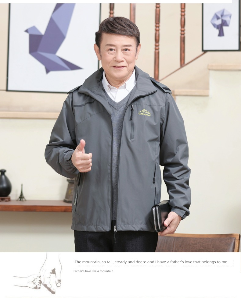 Middle aged and elderly spring and autumn Hooded man Windbreak ventilation loose coat