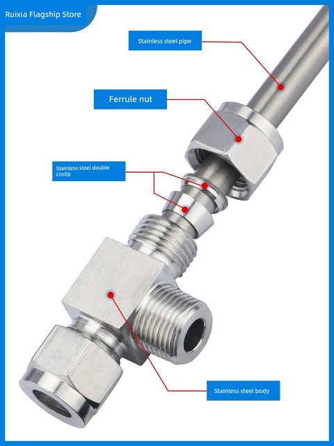 304 stainless steel inner/outer wire sleeve tee terminal inner and outer thread Pressure gauge joint M14 4 points