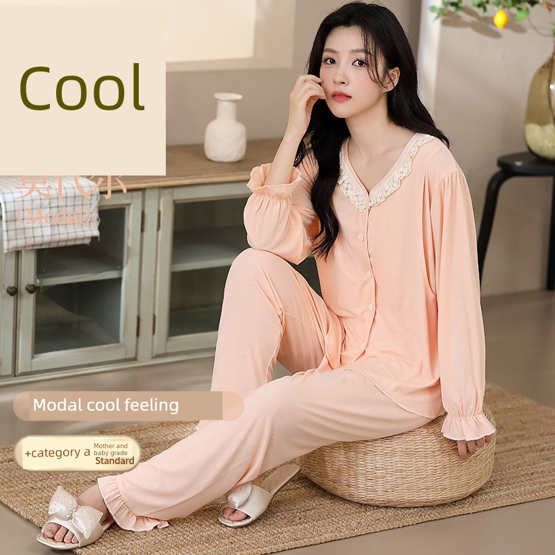 Modal Maternity Pajamas for Women, Suitable for Summer, Autumn, and Winter, September, Postpartum, Breastfeeding Period, Pure Cotton Maternity Loungewear — 8