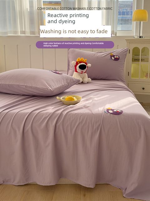 Towel embroidered bed sheet single piece non-pure cotton 100 full cotton quilt single pillow case three piece set dormitory single wash cotton kang single