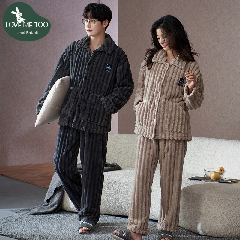 thickening keep warm Flannel Male and female lovers pajamas