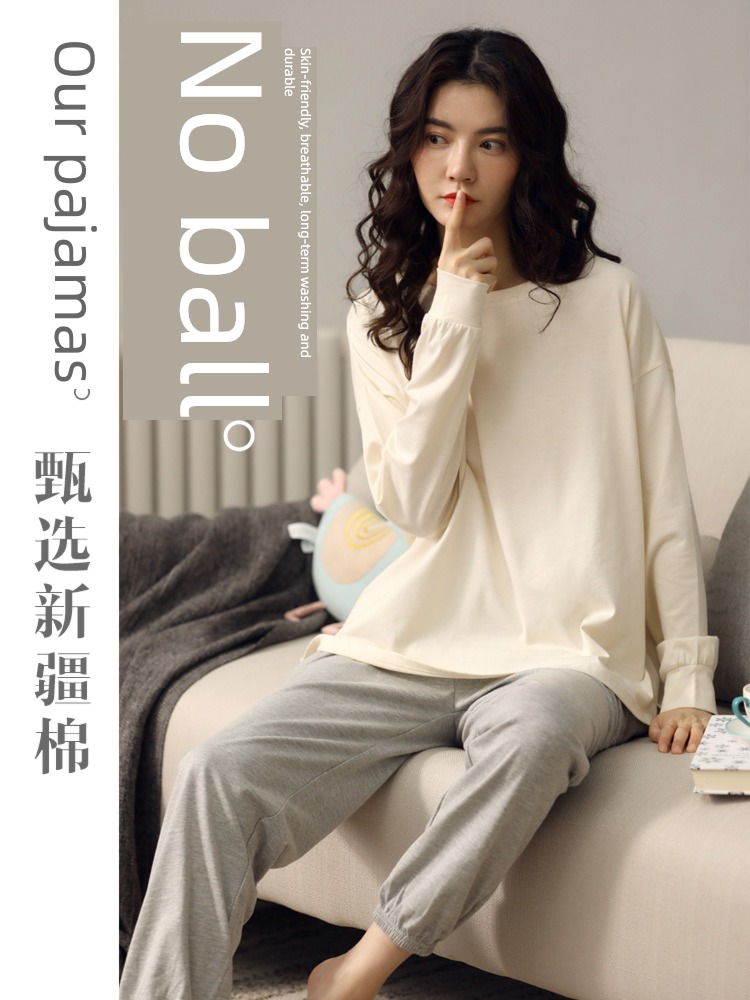 female spring and autumn pure cotton Big size 200 Jin Advanced sense pajamas