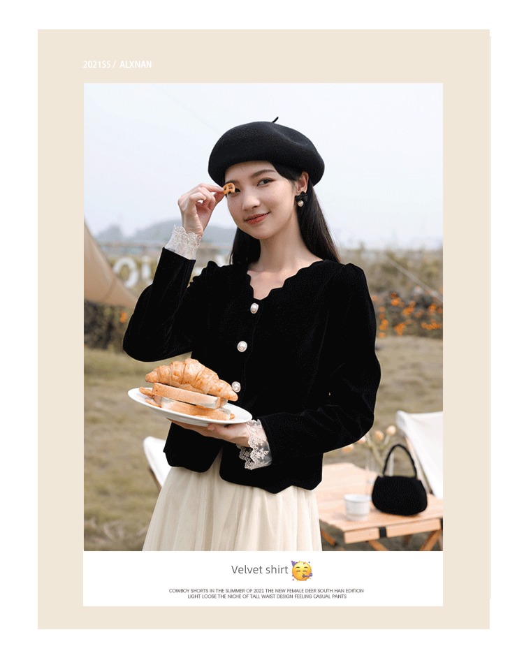 Deer to the South French black velvet Long sleeve jacket shirt