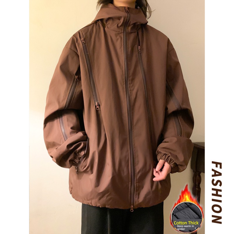 American style Retro Functional wind pizex Men's style winter Plush thickening Double zipper loose coat work clothes Jacket cotton-padded clothes tide