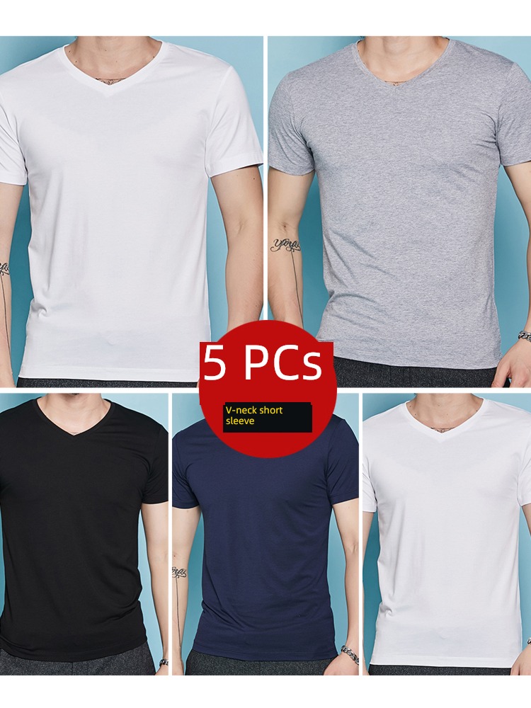 5 piece man trend Solid color Undershirt Short sleeve T-shirt