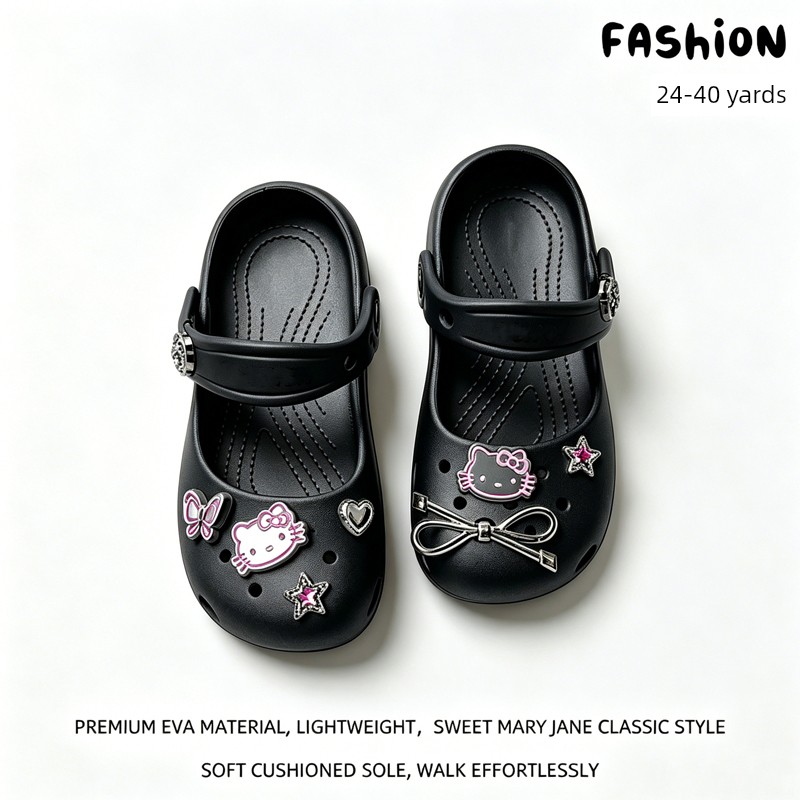 Mary Jane Children's Clogs for Girls, Cat-Themed Parent-Child Slippers, Kids' Summer Ballet Outdoor Shoes, Girls' Baby Beach Shoes — 7