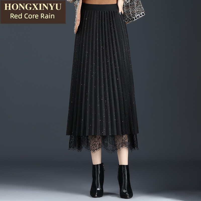 Wear it on both sides Gauze spring and autumn Pleated skirt Lace