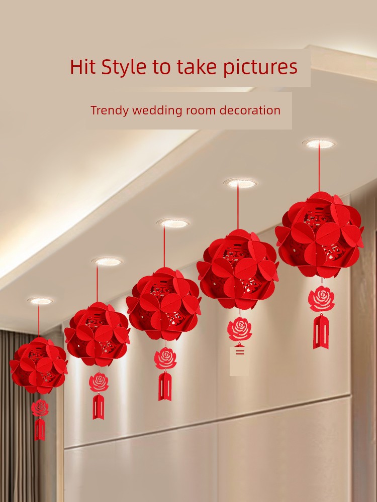 New House and Living Room Wedding Room Layout Suit Three-Dimensional Xi Decorations Hanging Lantern Wedding Bedroom Ceiling Ceiling Decoration...