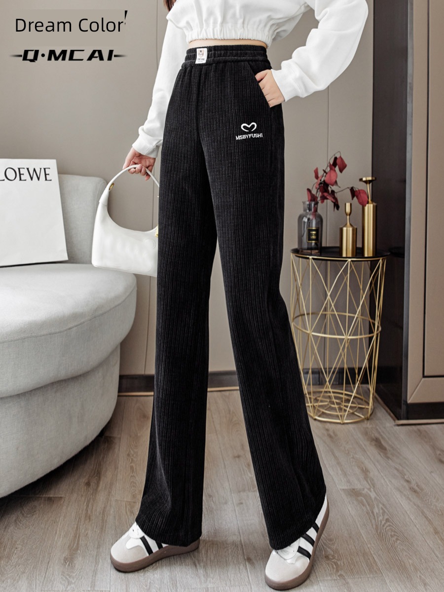 chenille  Plush Wide leg pants female Autumn and winter corduroy trousers High waist Straight cylinder Casual pants keep warm Mopping trousers