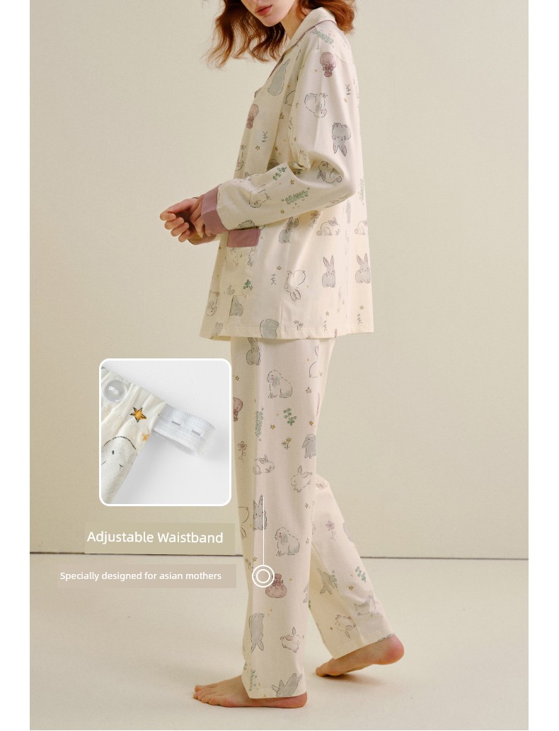 Sohiwoo Postpartum Clothing Autumn and Winter Style Pure Cotton Sweat-Absorbent Pajamas for Pregnant Women Special Postpartum Nursing Home Clothes — 35