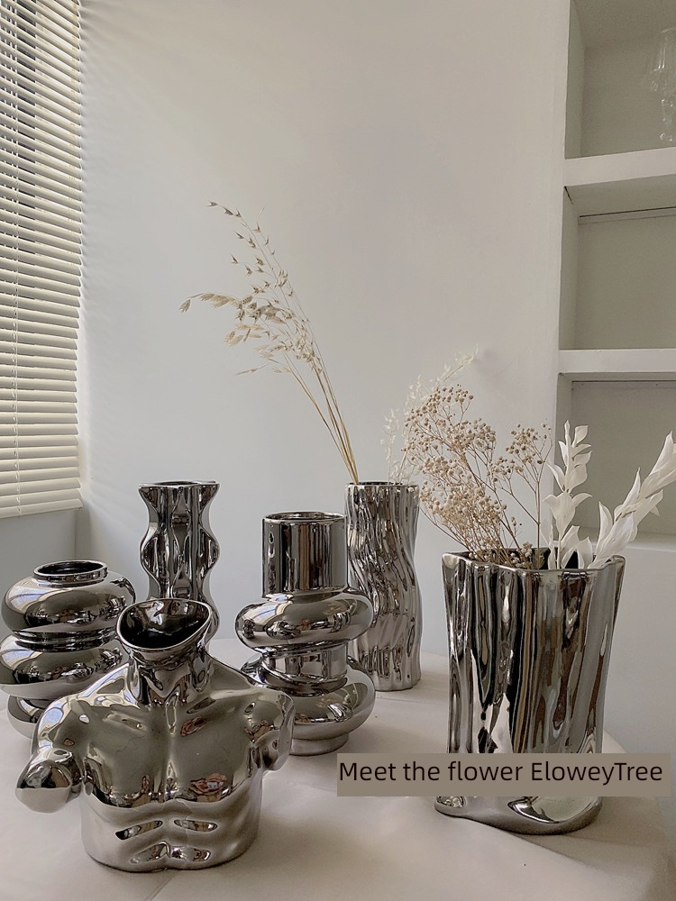 meet Flower tree Light luxury Nordic style silver Mirror ceramics vase Ornaments model houses Soft outfit Home Furnishing display ornament