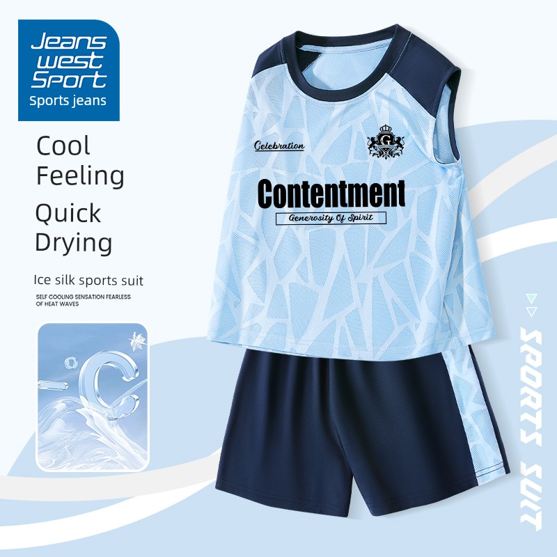 Sports Reebok Kidsren's Suit for Boys 2026 New Ice Silk Quick-Drying Summer Boys' Short-Sleeved Clothes for Older Kidsren — 8