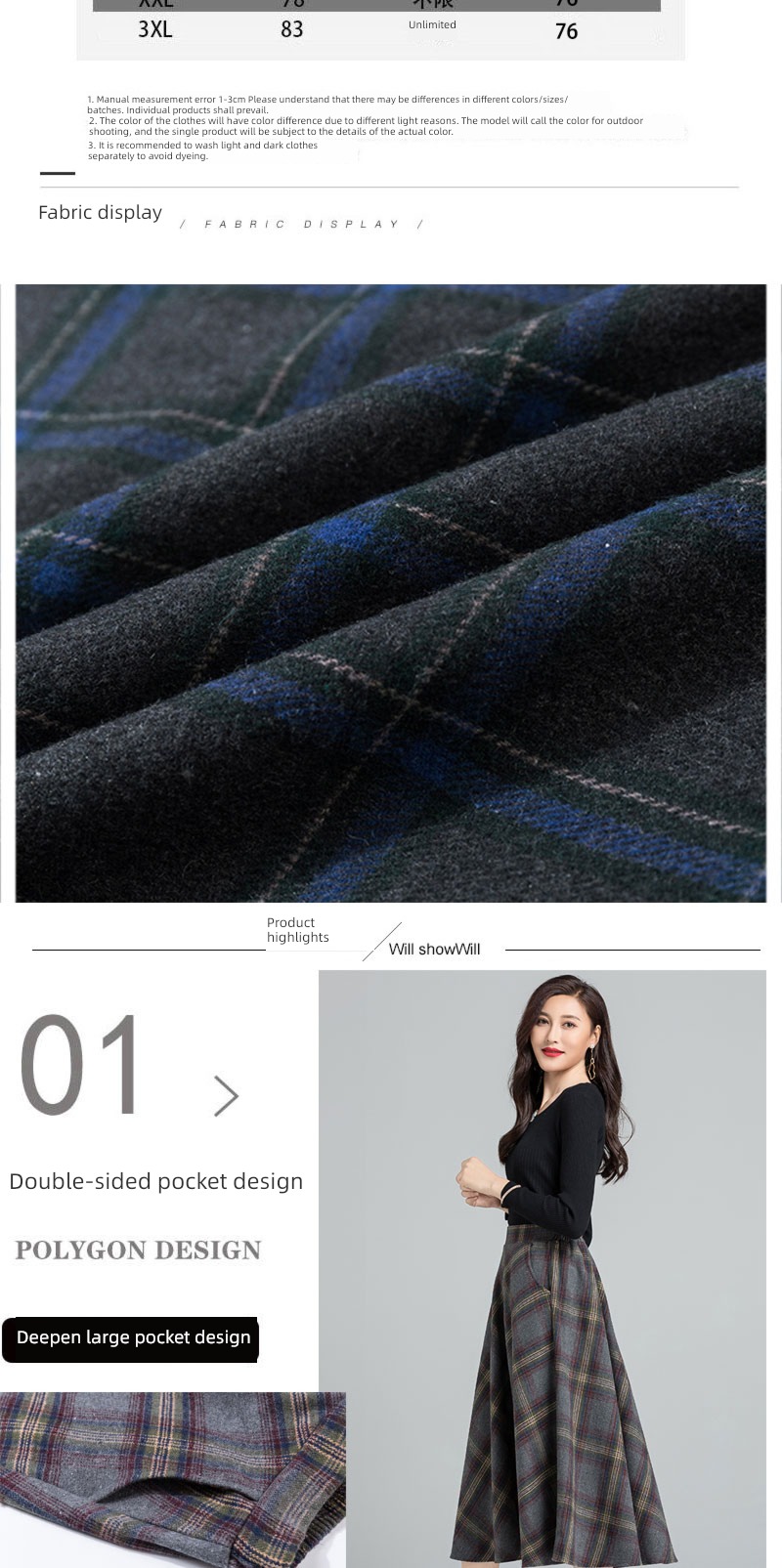 fashion thickening pocket Elastic waist Pleat A-line skirt
