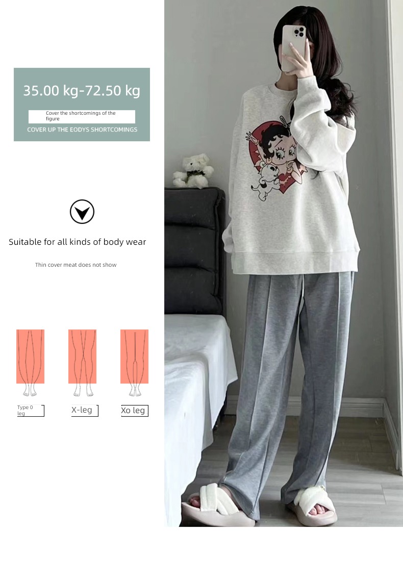 grey High waist Show thin easy leisure time Plush Wide leg pants