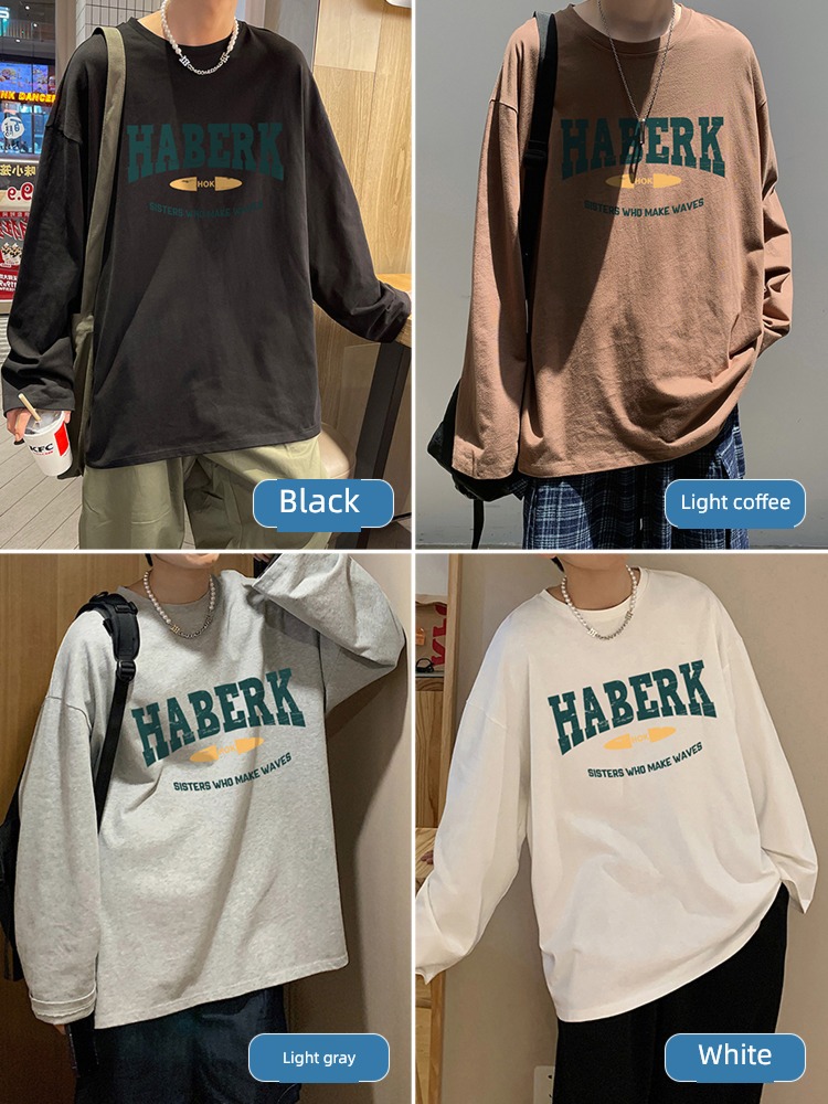 schoolboy Spring and Autumn leisure time letter printing Long sleeve T-shirt