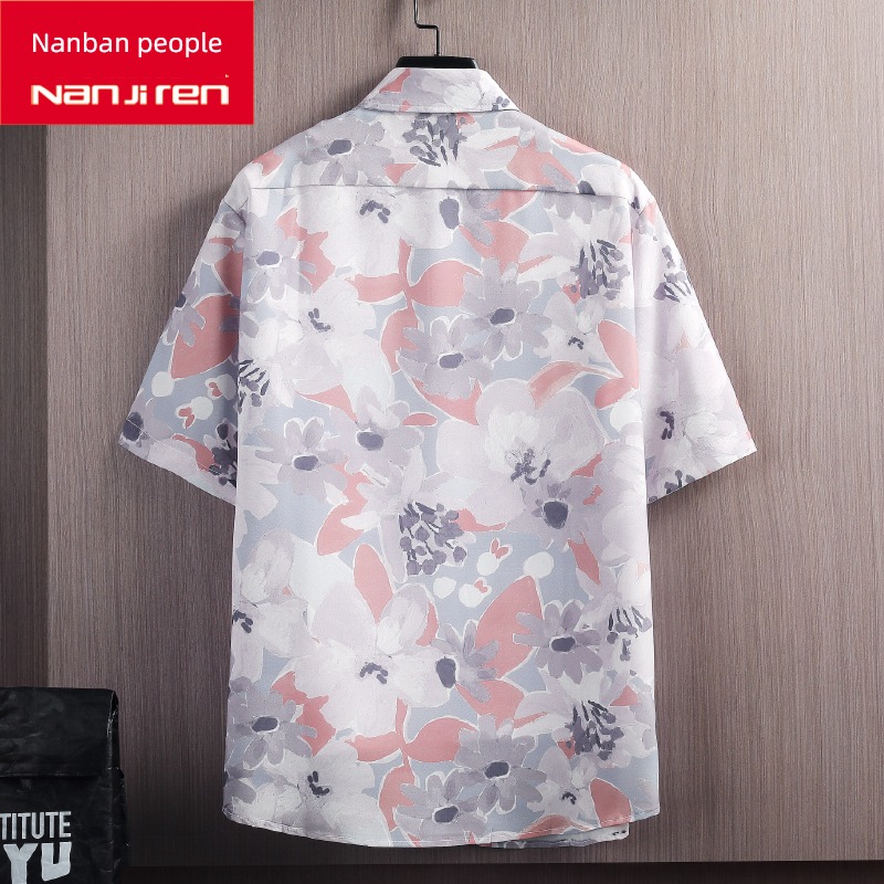 NGGGN Ice silk Hawaii Put on your clothes Short sleeve shirt