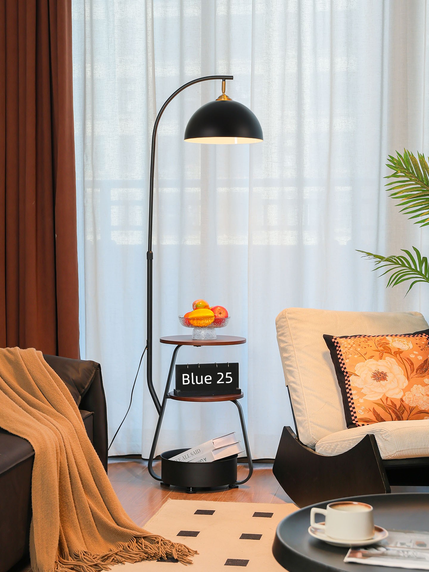 Guji Home Vintage Style Living Room Floor Lamp with Storage Shelf, Integrated Table Lamp, Bedroom Bedside Ambiance Light