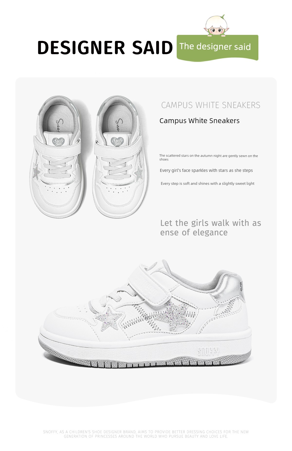 Back-To-School Season｜Snafe Girls' White Sneakers with Star Design, New Autumn Model, Children's Soft-Soled Lightweight Student Casual Shoes — 3