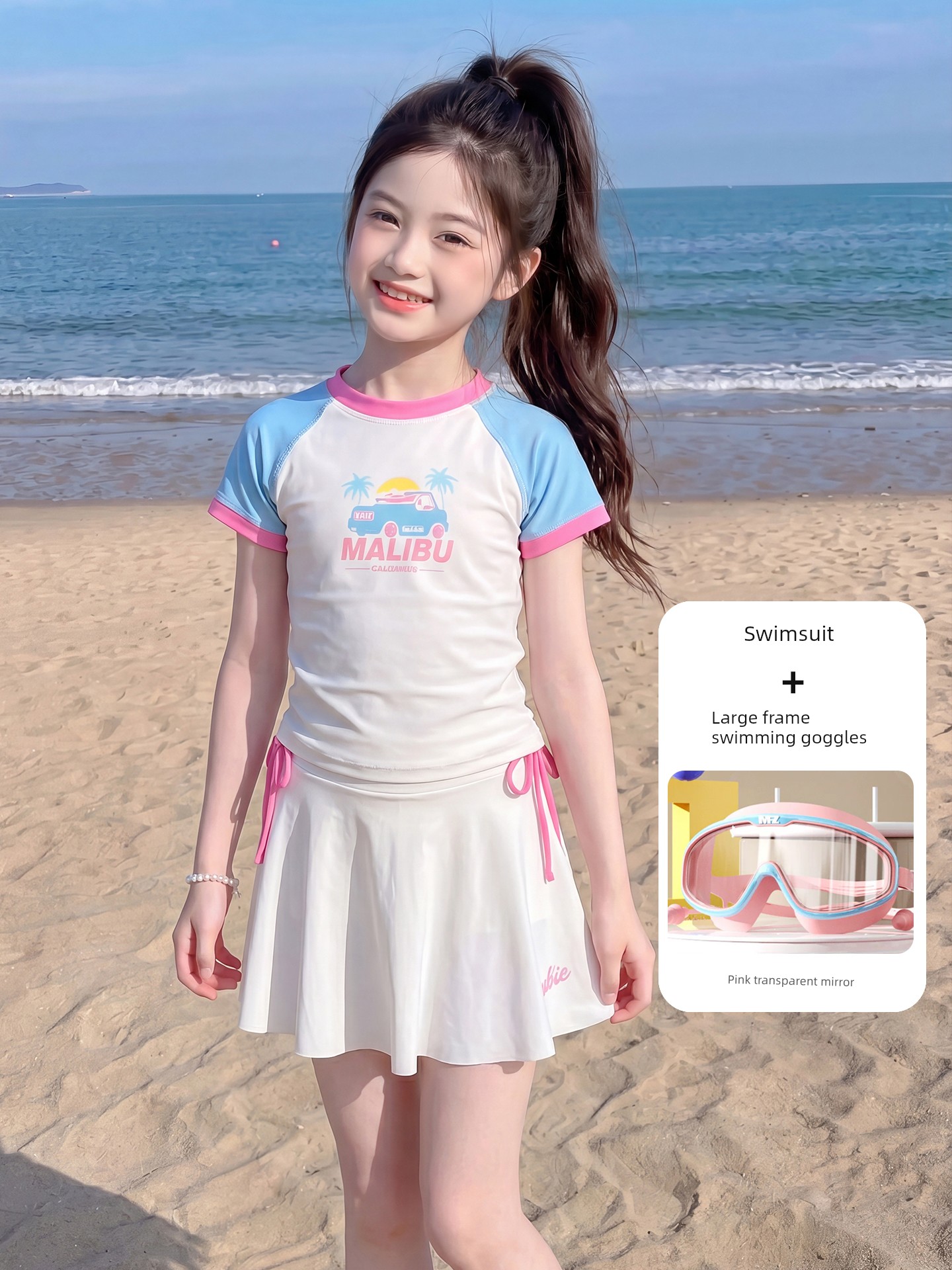 Girls' Swimsuit 2026 Summer New Style for Older Children, Color-Blocked Two-Piece Swimwear, Sweet Beachwear for Kids — 3