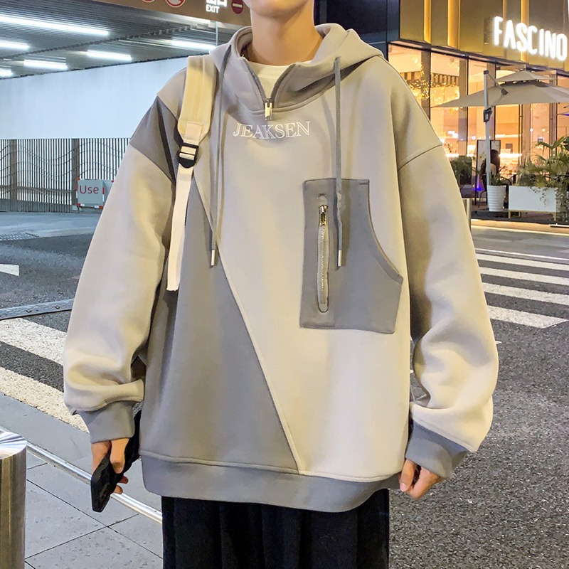 Pounds Retro Half zipper Hooded Spring and Autumn Sweater