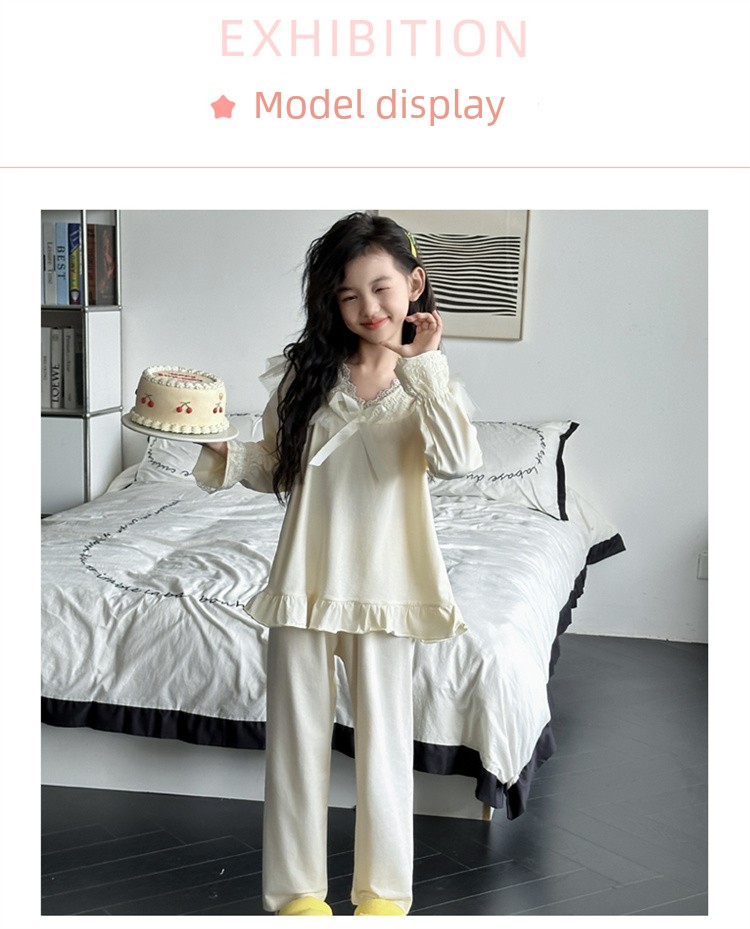 Children's Pajamas Spring and Autumn Pure Cotton 2026 New Style Big Girls' Home Wear Autumn Long-Sleeve Kids' All-Cotton Set Stylish — 8