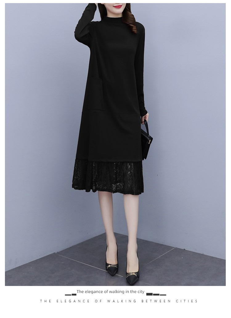 Medium length Half high collar fashion Inner lap knitting sweater