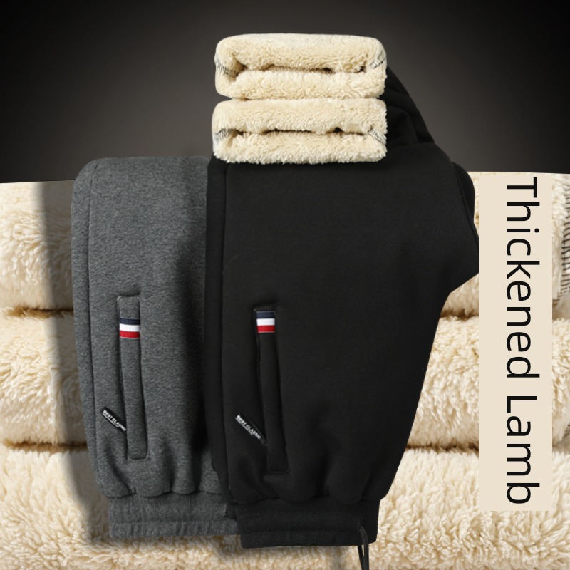 Increase fertilizer Lamb cashmere motion Autumn and winter Casual pants
