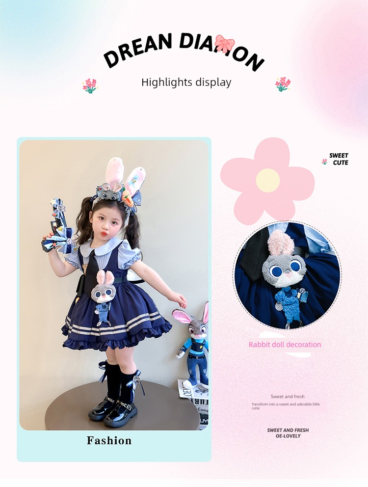 Girls' Bunny Police Officer Judy Summer Dress Children's 2026 New Style Girls' Summer Cosplay Lolita Princess Dress — 5