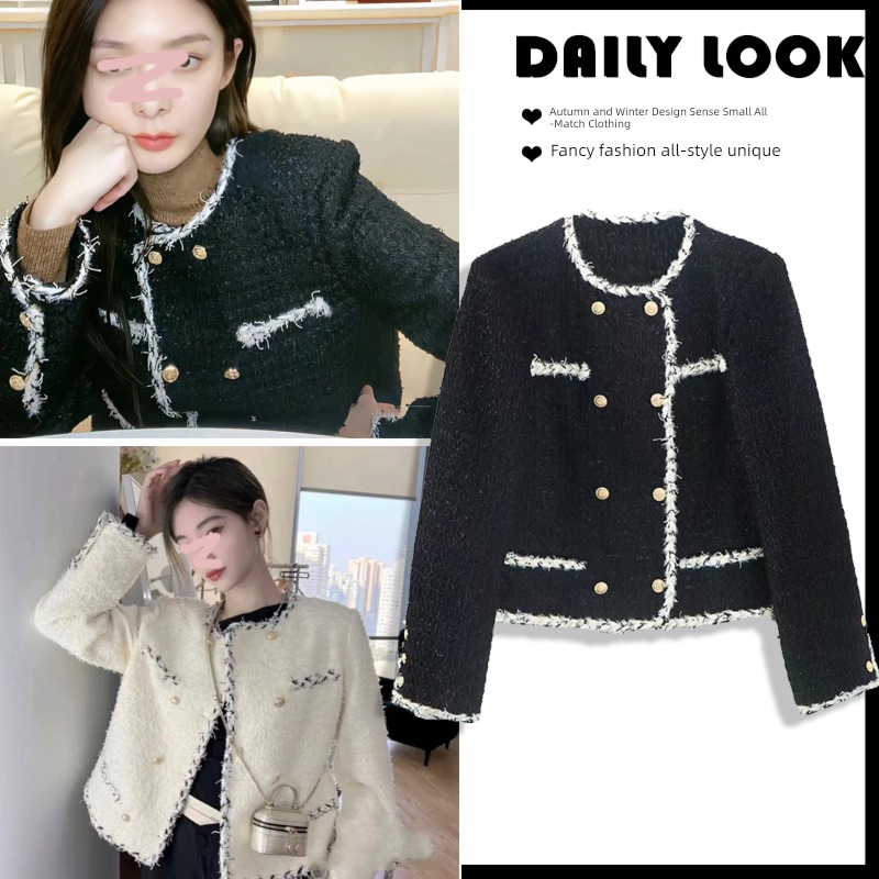 Little fragrance tassels Tweed Foreign style jacket loose coat