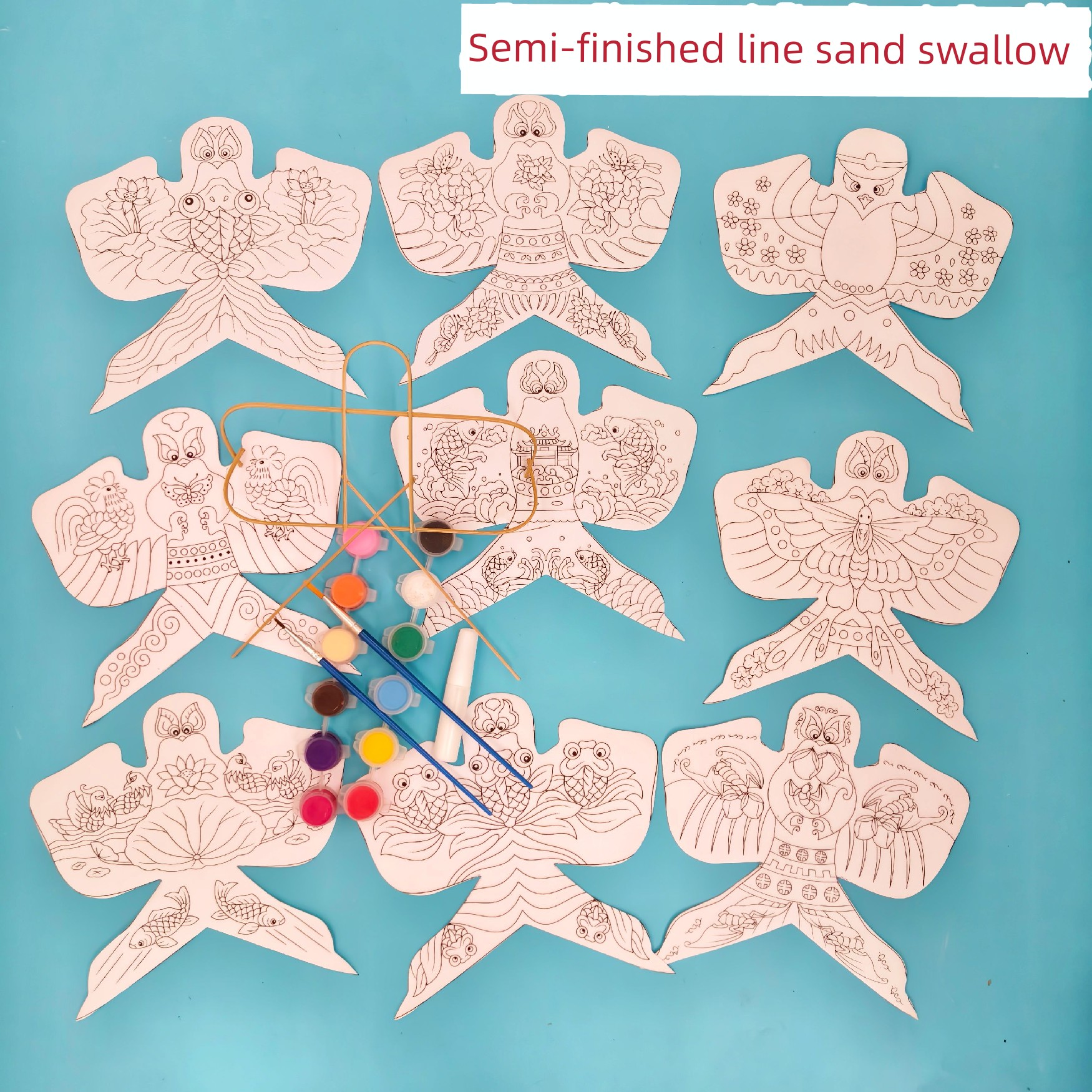 Children's Hand-Painted Small Kite DIY Material Kit Mini Hanging Decoration Paper Kite Handmade Creative Gift Coloring Blank Coloring Page