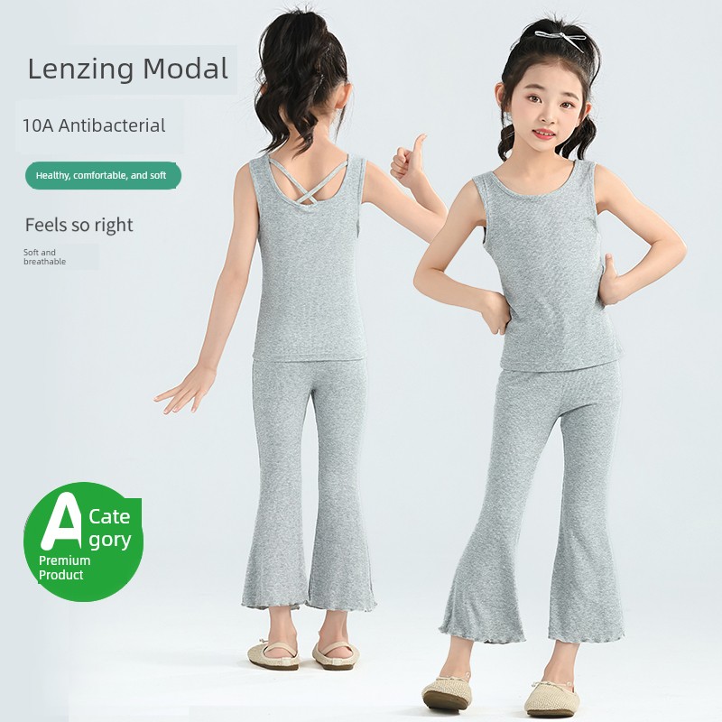 Category a Girls' Flared Pants, Summer Thin Leggings, Black Children's Cropped Pants, Modal Baby Flared Pants, White — 6