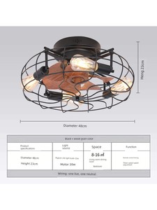 American Retro Fan Lamp for Dining Room, Living Room, Bedroom, Ceiling Lamp, Hemp Rope Industrial Style Ceiling Fan Lamp