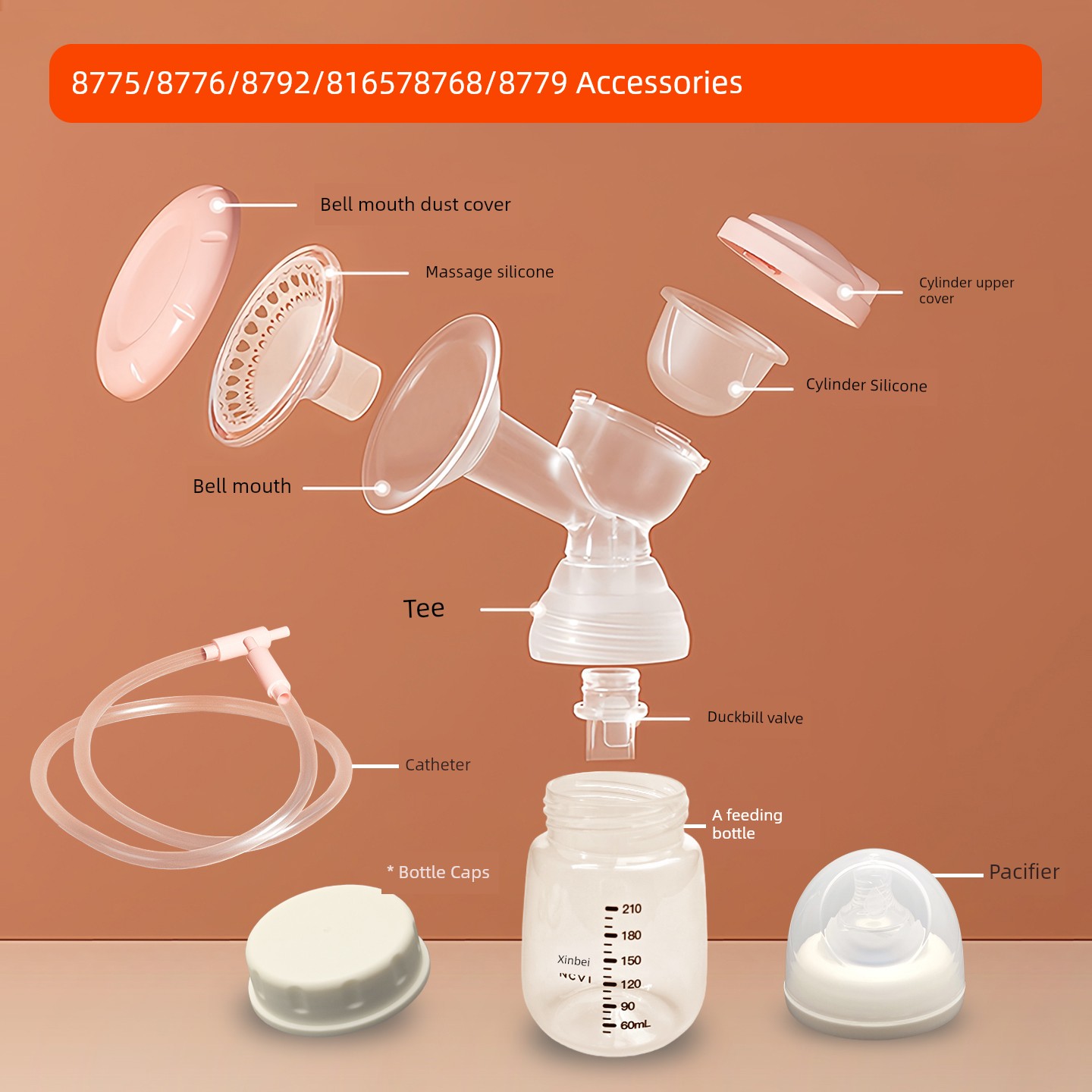 Xinbei 8775/8776/8792 Electric Breast Pump Accessories Duckbill Valve Cylinder Silicone Massage Pad Three-Way Bottle — 2