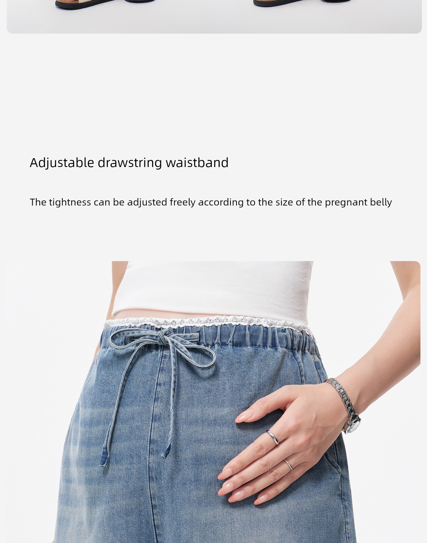 Masanon Maternity Jeans Summer Thin Style Outerwear for Petite Women with Lace Trim Five-Point Shorts Summer Wear 2026 New Model — 10
