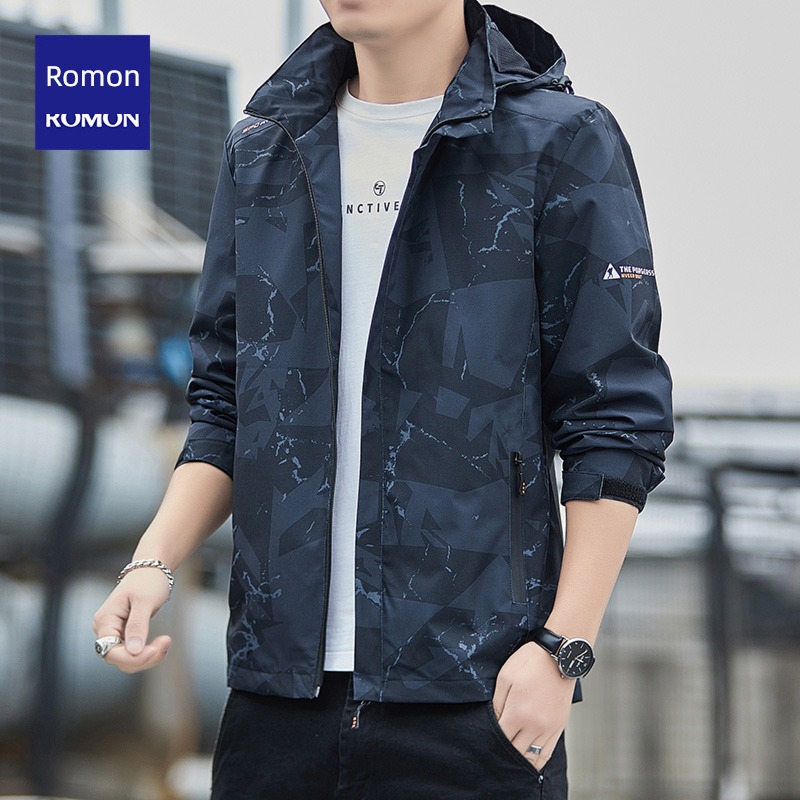 Romon spring leisure time Hooded personality printing Jacket
