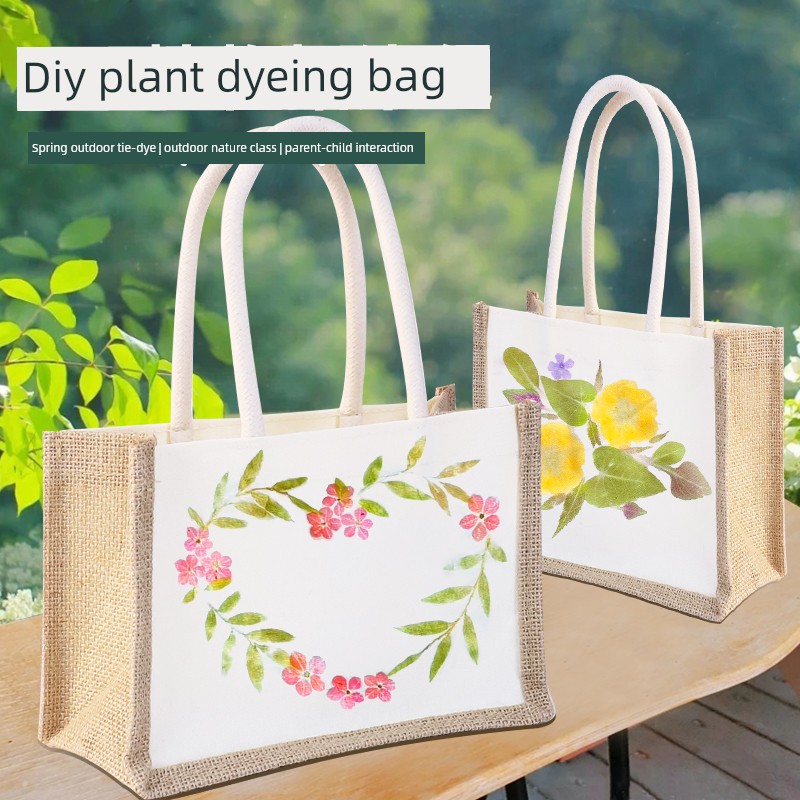 Plant Dyeing Linen Bag Printing Material Kit for Kindergarten Children's DIY Plant Dyeing Tools Tie-Dye