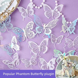 INS Internet Celebrity Baking Cake Topper Pearl Tulle Iron Wire Colorful Butterfly Goddess Birthday Party Cake Card