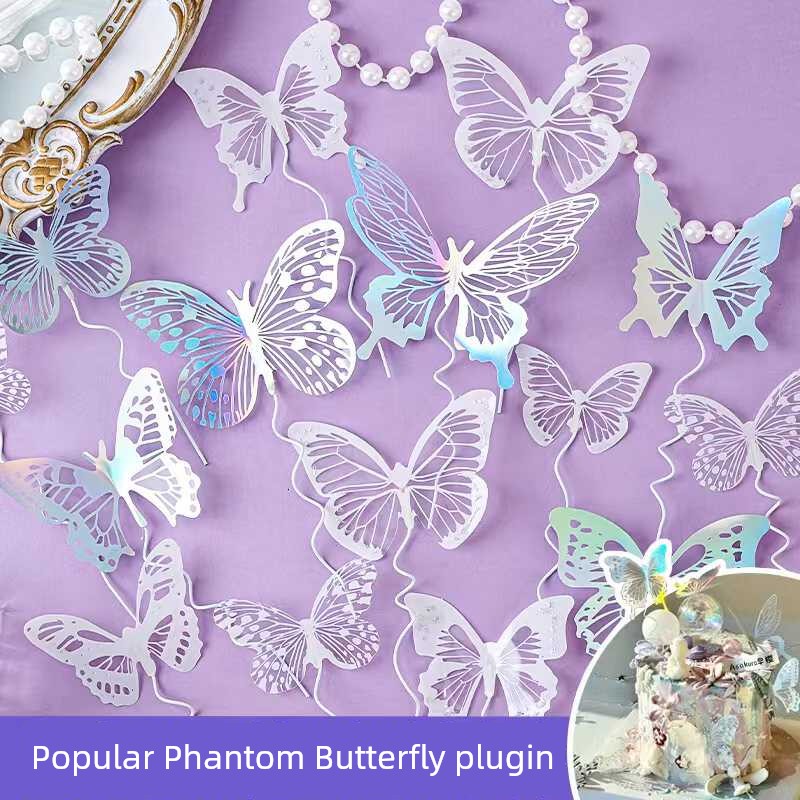 INS Internet Celebrity Baking Cake Topper Pearl Tulle Iron Wire Colorful Butterfly Goddess Birthday Party Cake Card