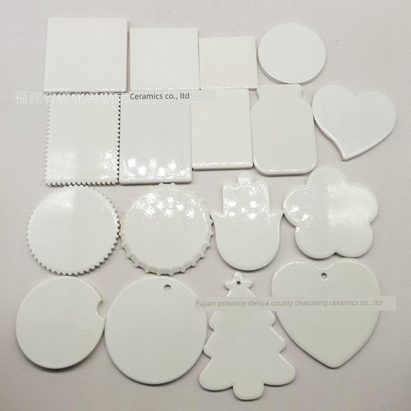 Cross-Border Glossy Sublimation Ceramic Fridge Magnets, Heat Transfer Coated Coasters, Glossy White Blank Hanging Pieces, Starting Bid of 10 Pieces