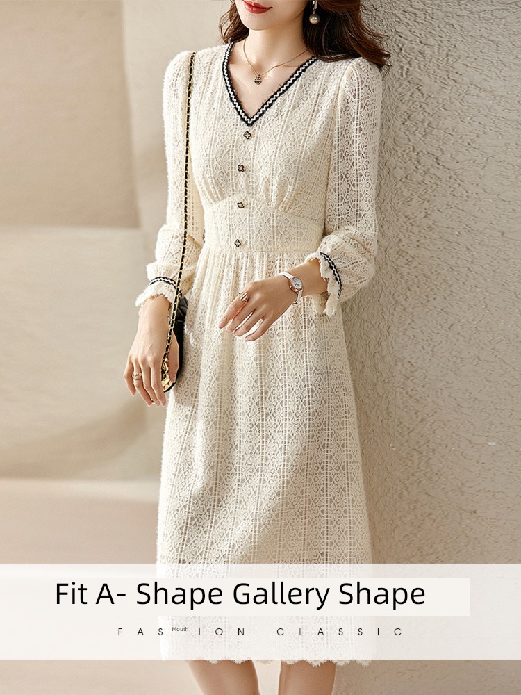 Ou Ni Xue Lace Dress Medium and long term Feather yarn
