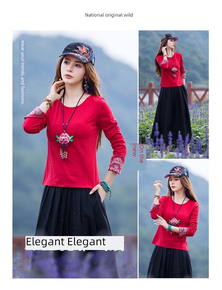 Long sleeve ma'am T-shirt Famous family style Undershirt Embroidery